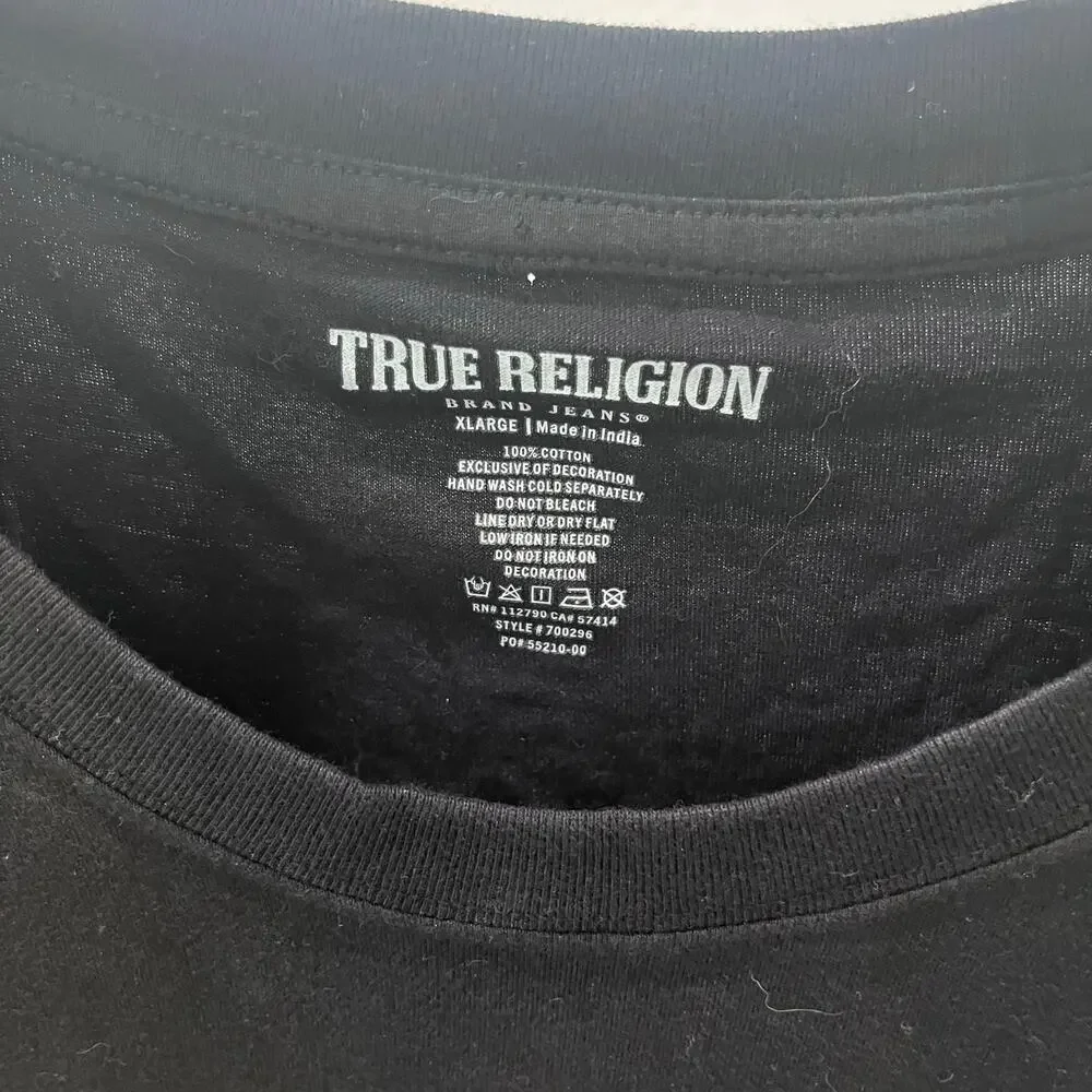 True Religion Men’s XL Tiger Face Graphic Tee Jet Black Short Sleeve T-Shirt